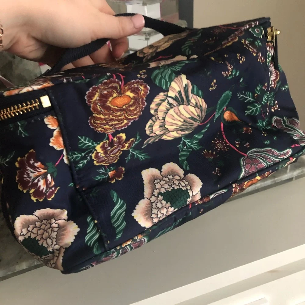 Tory Burch Blue Tilda printed nylon train case
